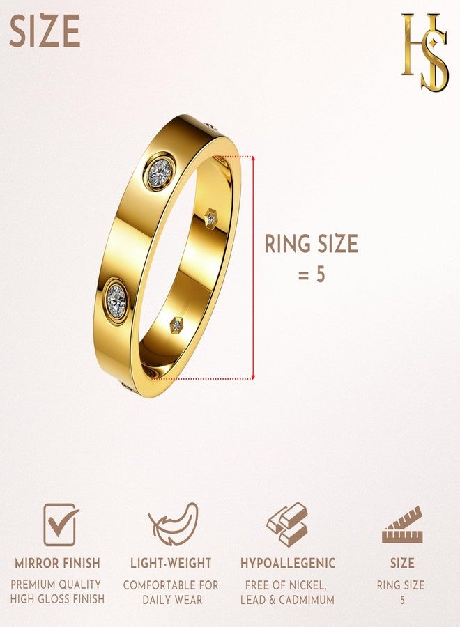 HighSpark Classic 18K Gold Plated Love Ring | Stainless Steel Women Stacking Ring Wedding Band | Lovely Gift - Gold 7 - Image 2